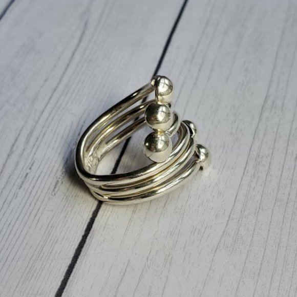 Sterling Silver Triple Layer Beaded Wrap Ring - Picture 12 of 15